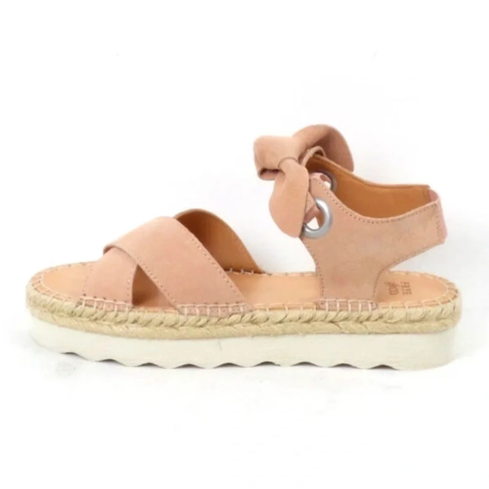 Frye Lula Blush Pink Suede Bow Knot Espadrille Platform Sandals Frye Size 7.5M